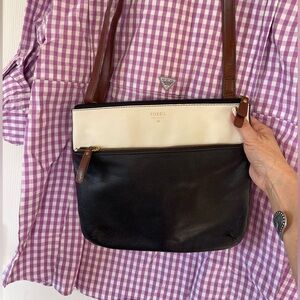 Fossil Black and Cream Crossbody Bag
